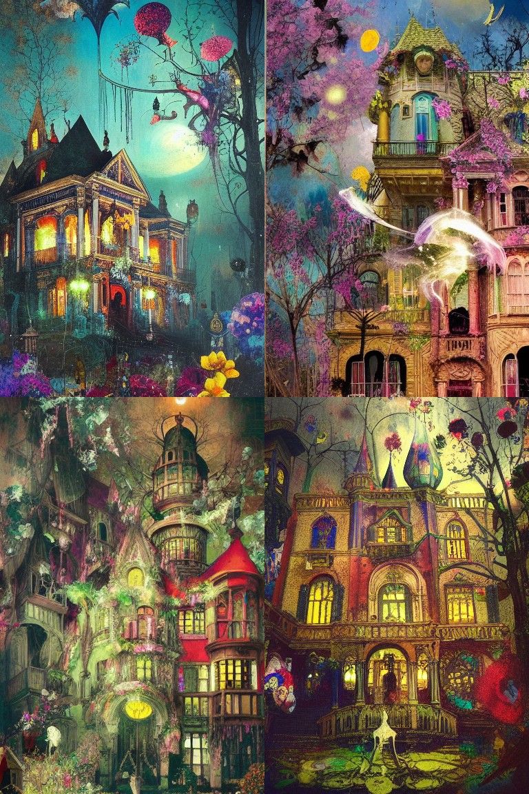 Haunted Mansion Engulfed by Colorful Glass Flowers