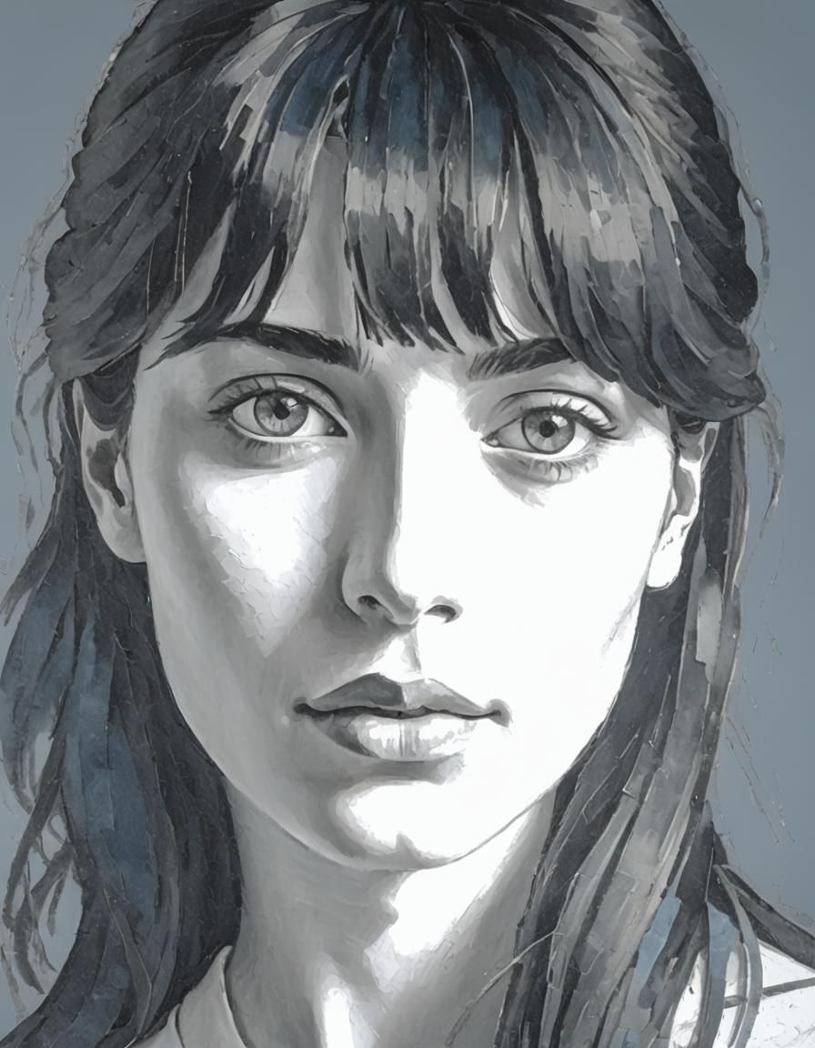 Young Woman Portrait in Blue Period Impasto Style