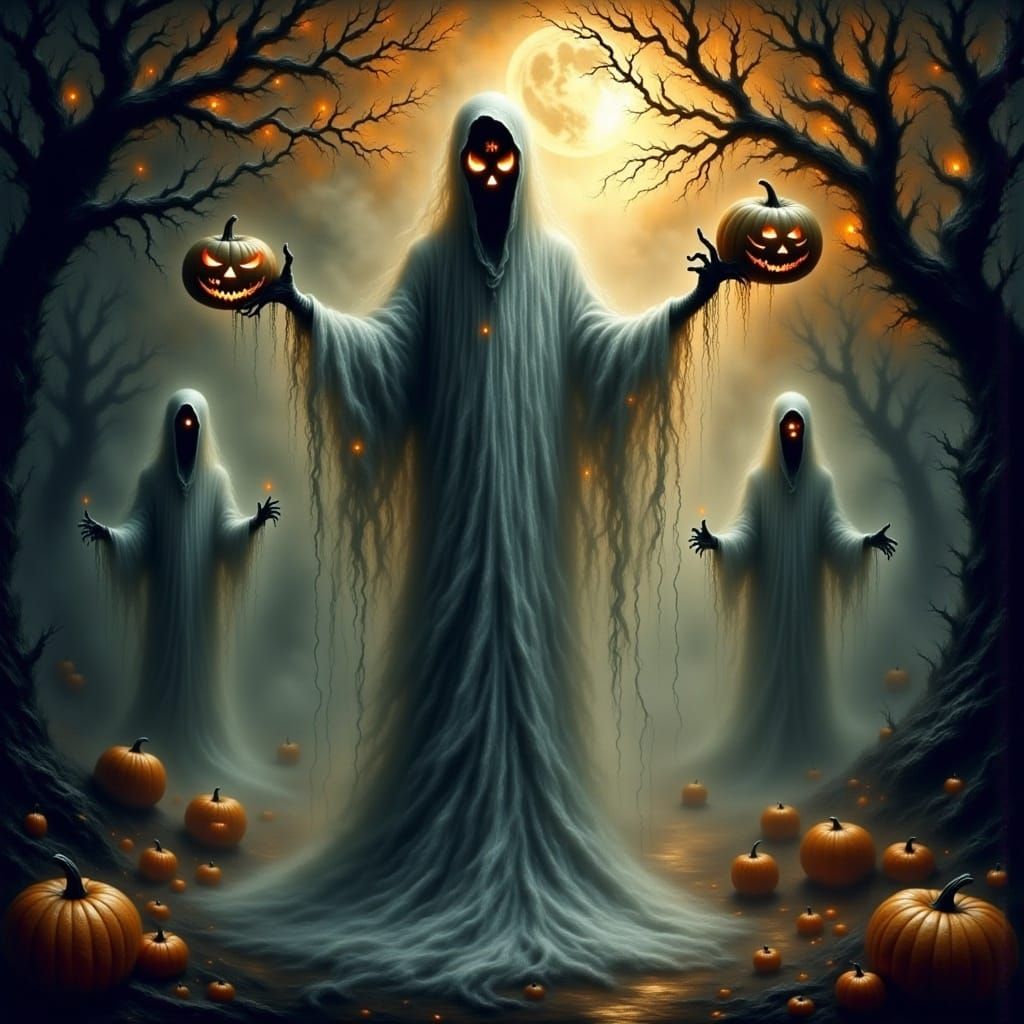 Ethereal Aphrodite with Ghostly Halloween Aura