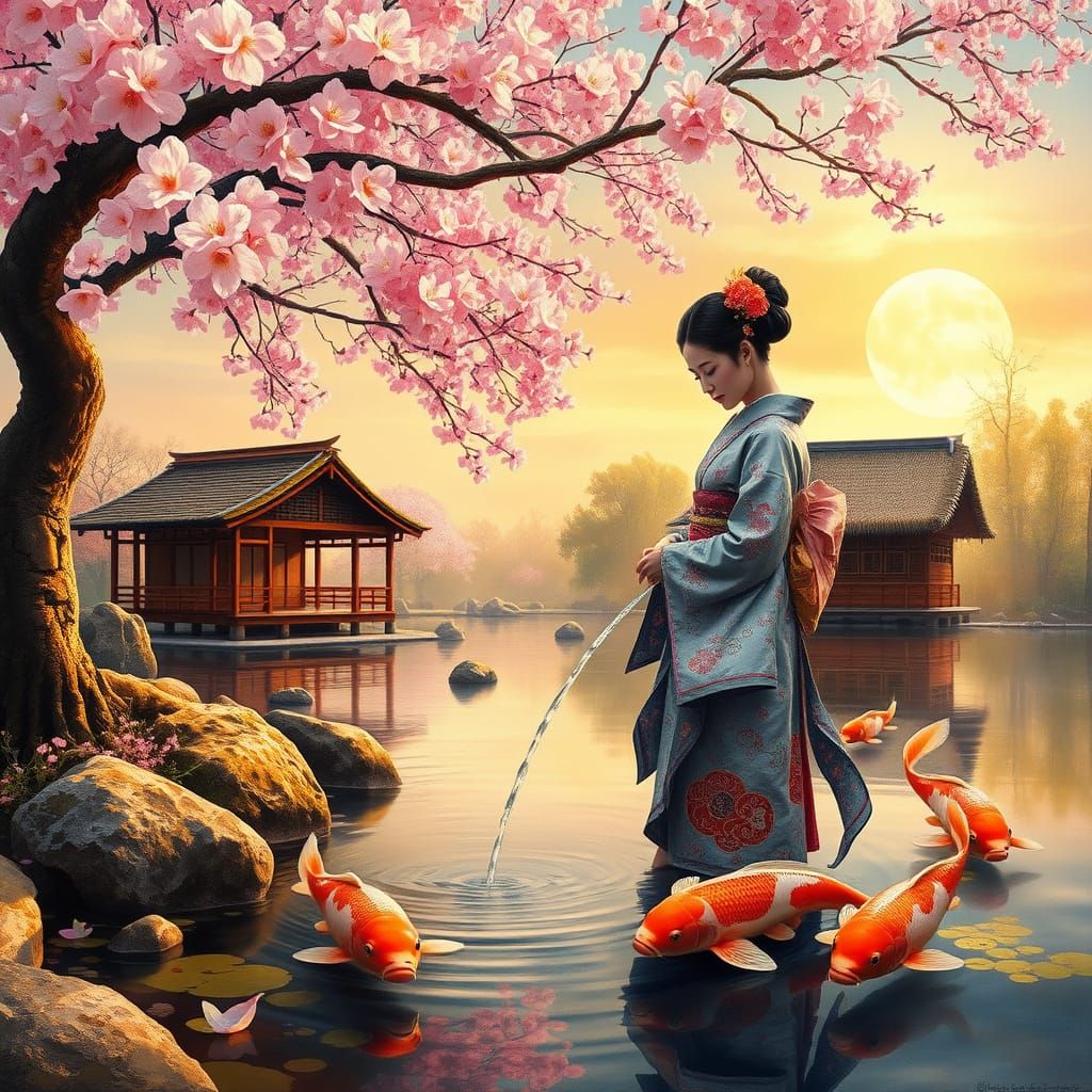 Serene Geisha in a Traditional Zen Garden