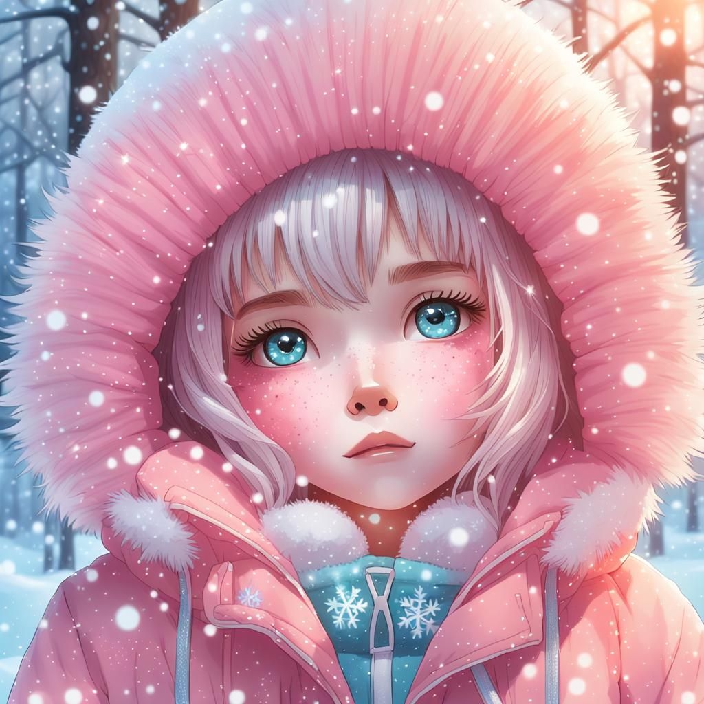 Kawaii Girl in Snowy Winter Wonderland