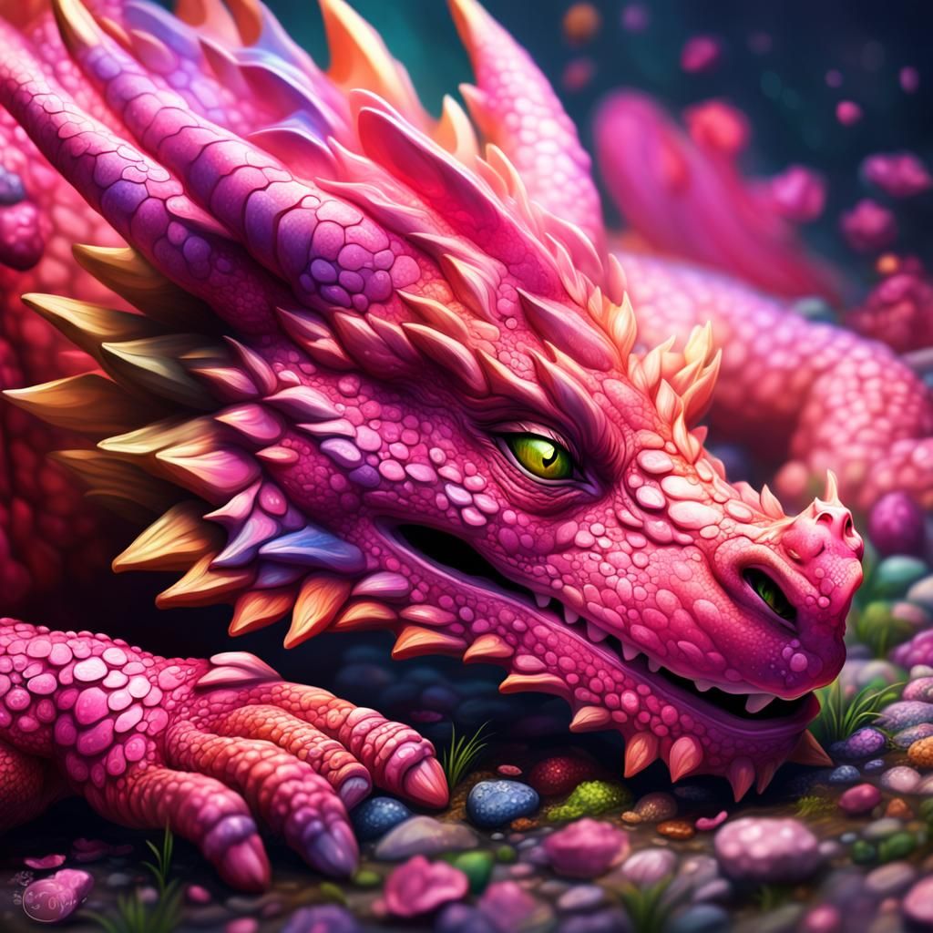 Sleeping Little Pink Dragon in Hyperrealistic Style