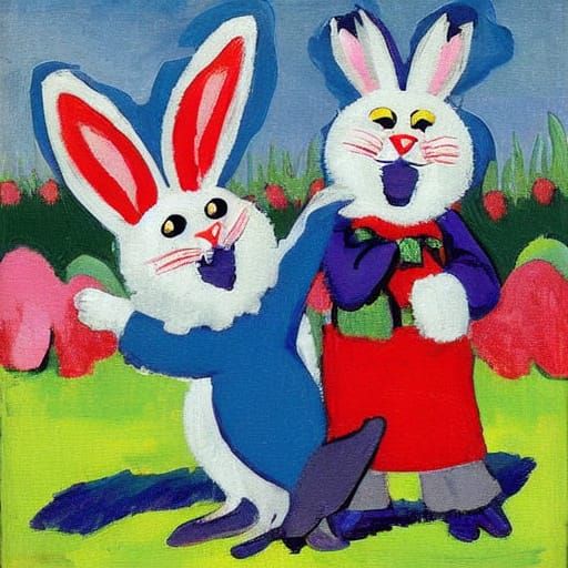 Easter Bunny and Vampire Hybrid in Vibrant Art Nouveau Style