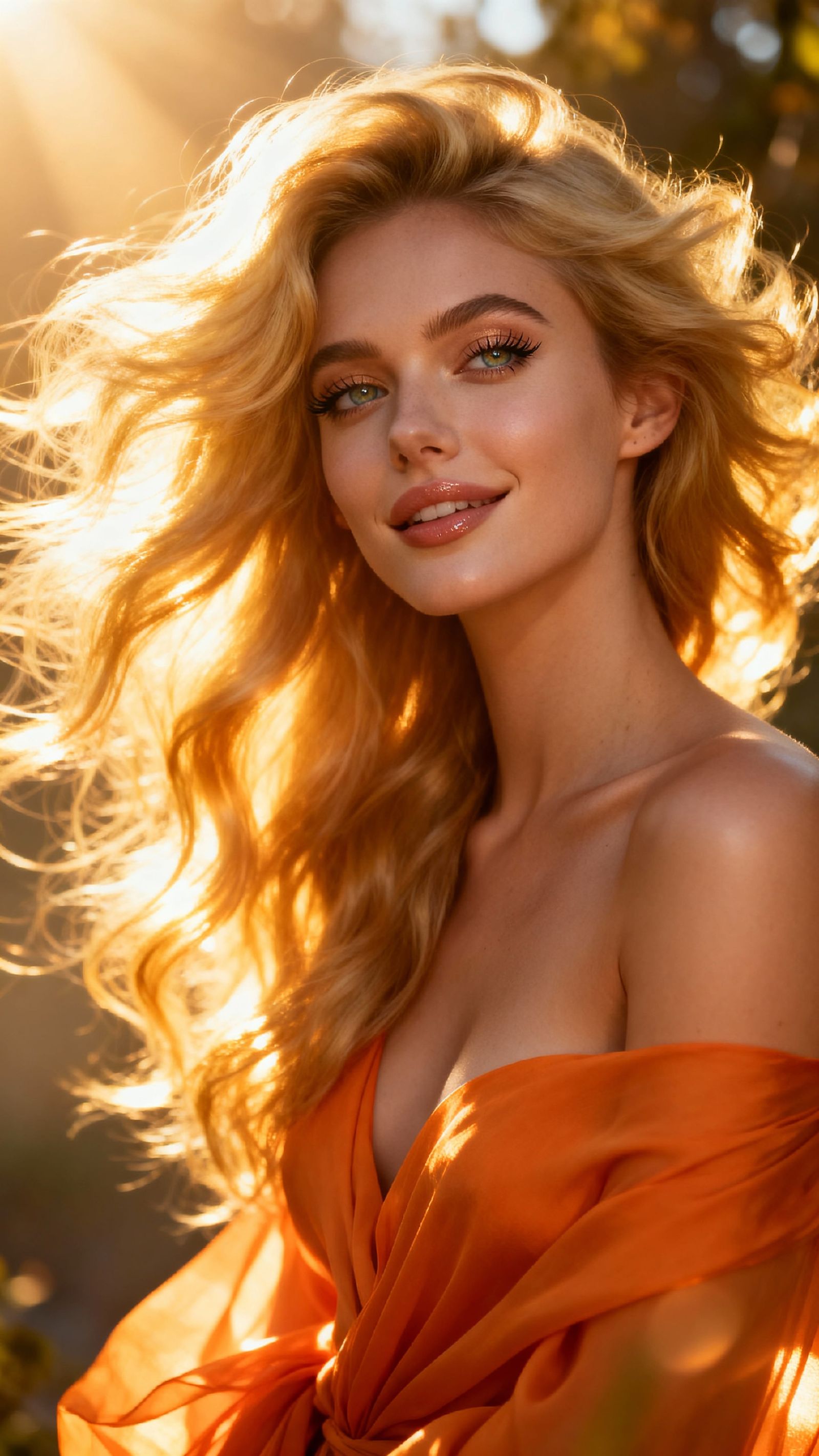 Hyperrealistic Blonde Woman in Glowing Natural Light