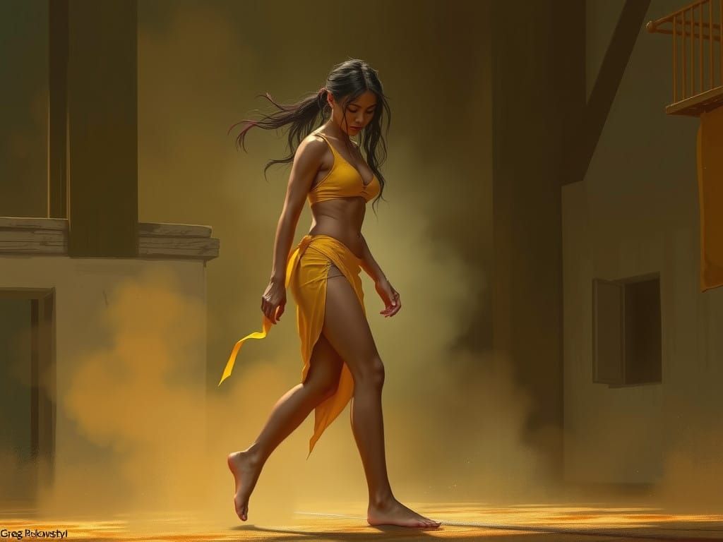 Female Wrestler in a Yellow Singlet