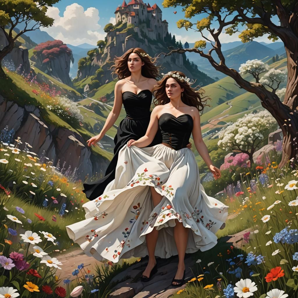 Fantasy Woman in Floral Skirt, Digital Art