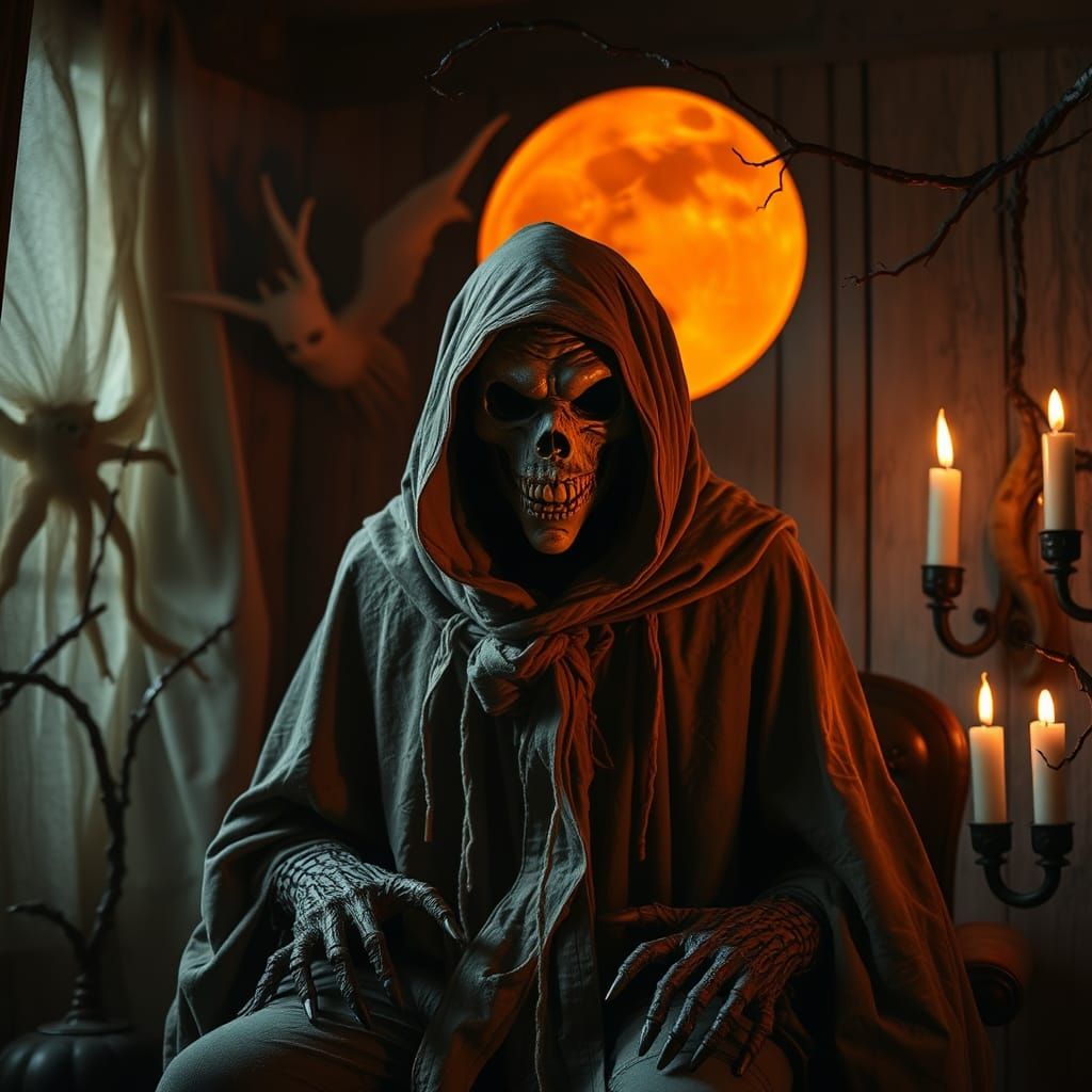 Terrifying Halloween Creature in Surreal Horror Scene