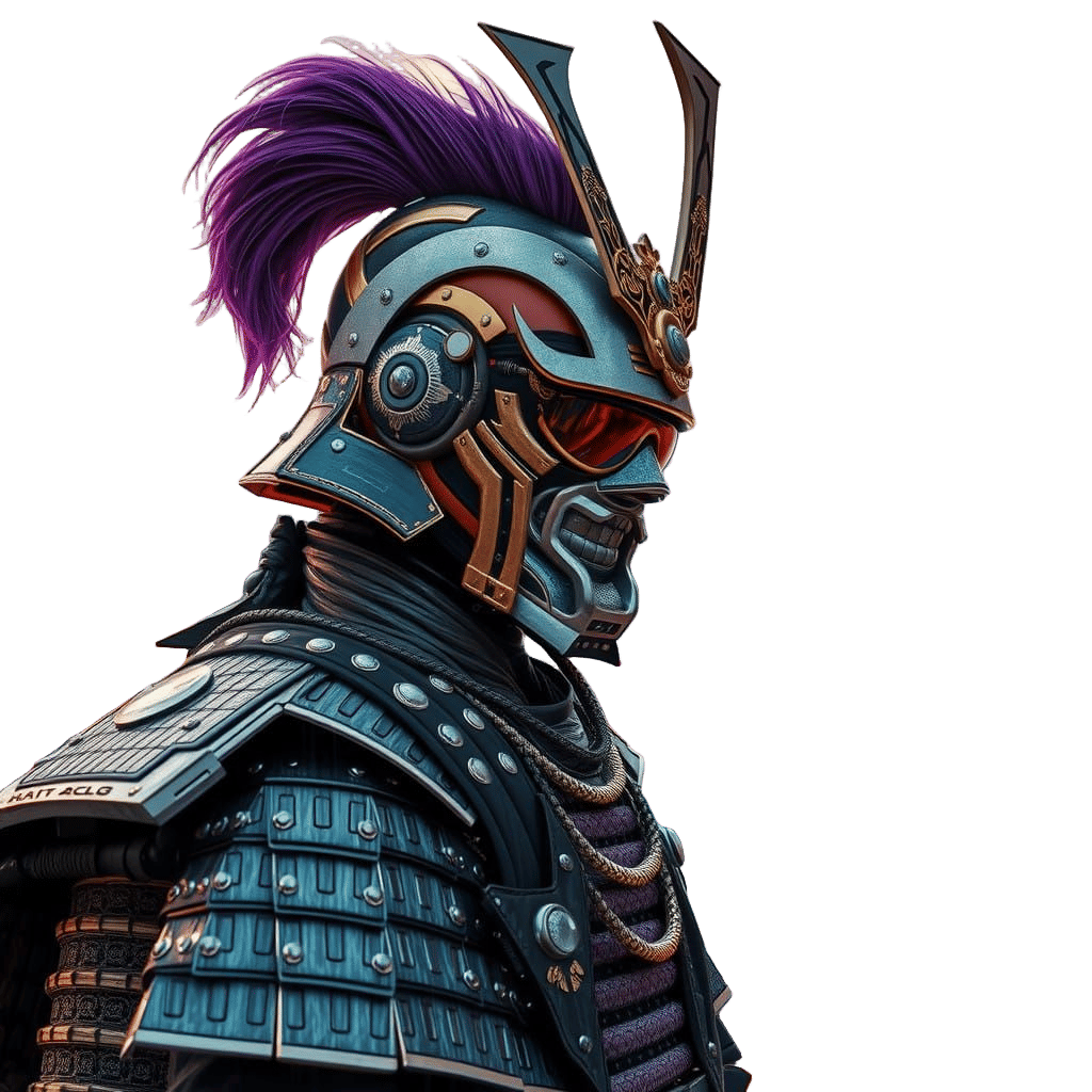 Futuristic Samurai in Cyberpunk Cityscape