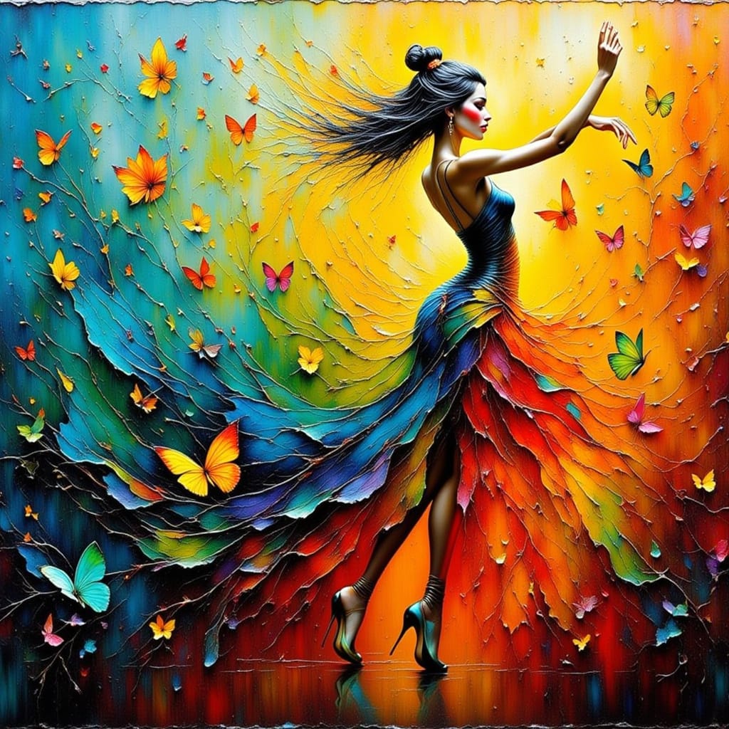 Flowing Dancer in Impasto Style