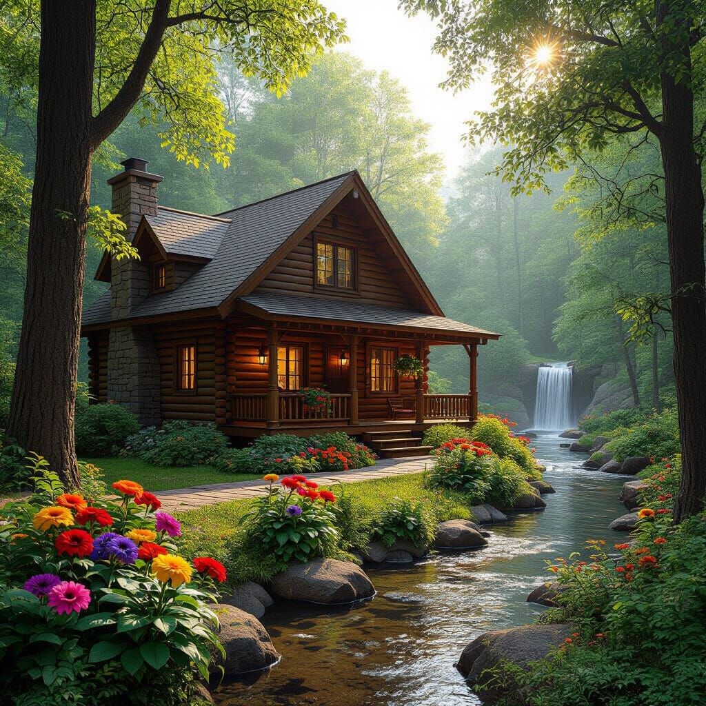 Cozy Log Cabin in Dreamy Woods with River and Waterfall