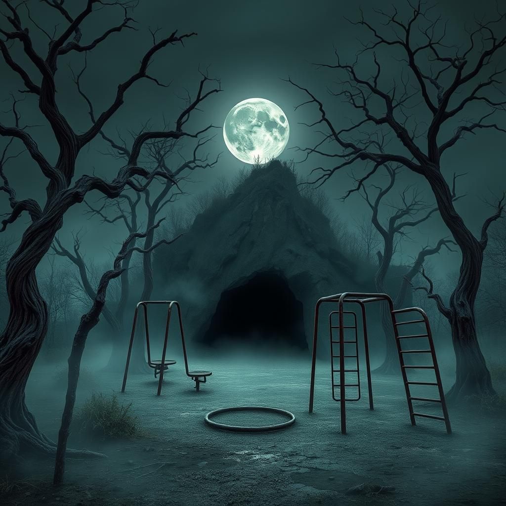 Eerie Abandoned Playground at Twilight, Gothic Horror Style