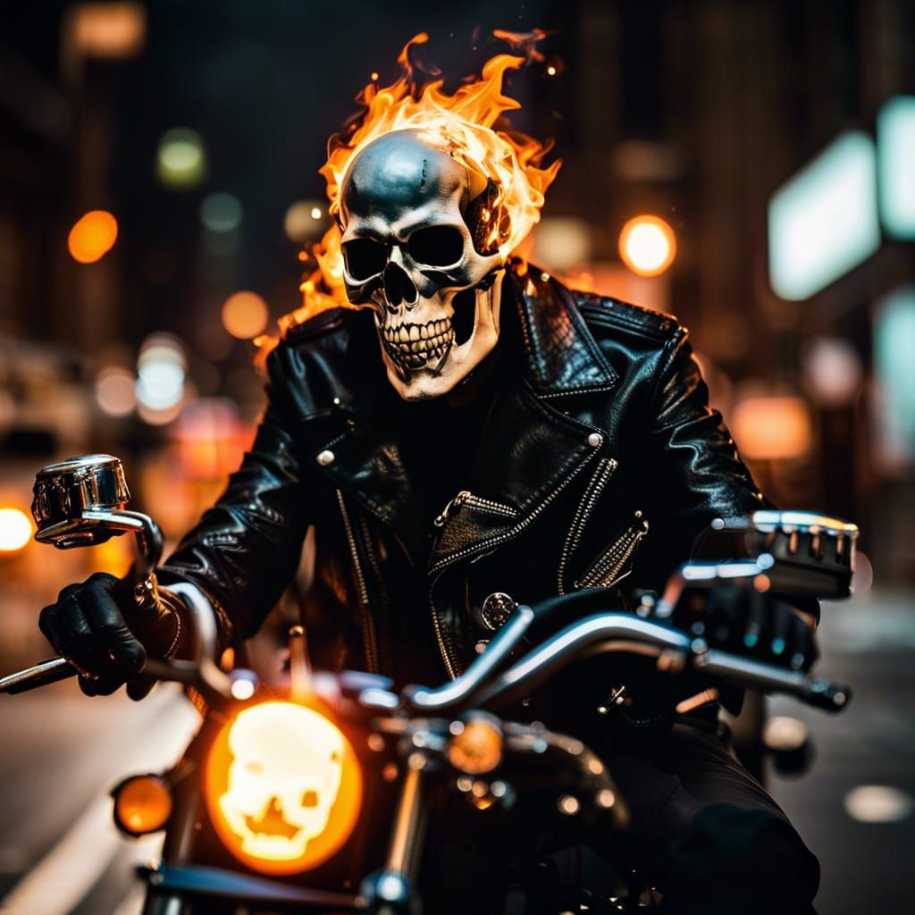 Ghost Rider on Burning Bike in New York