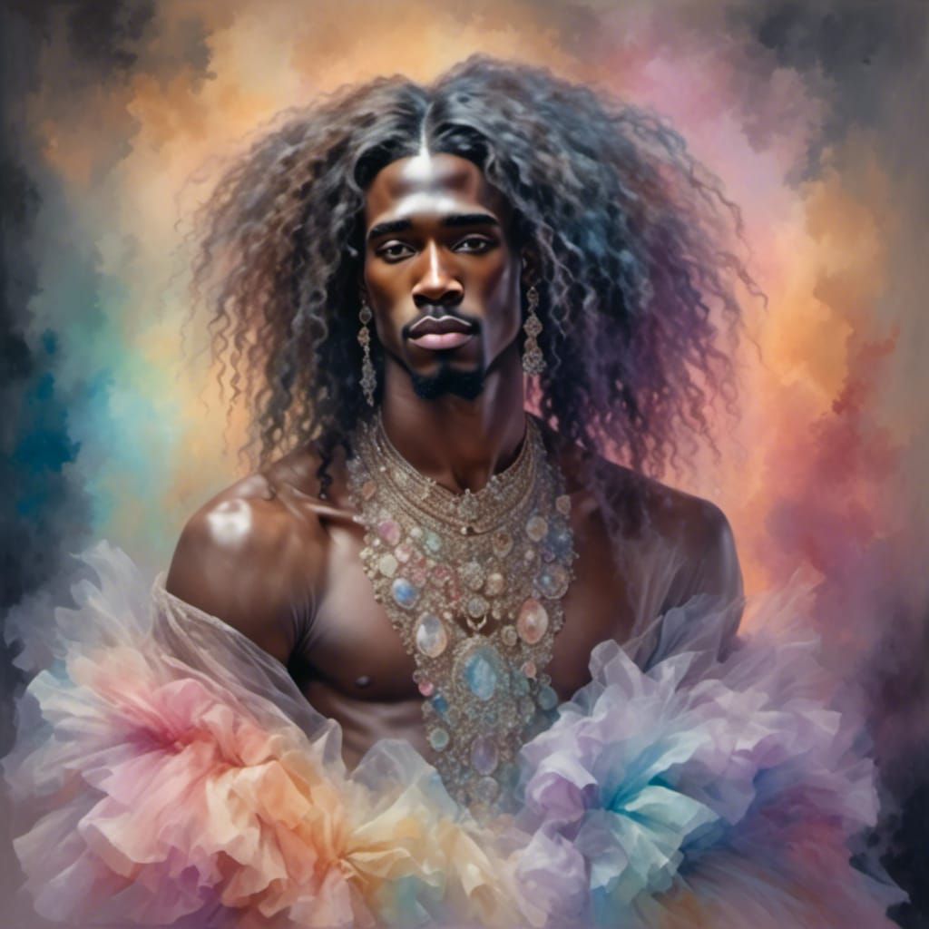 Glamorous Figure with Rainbow Hair in Watercolor