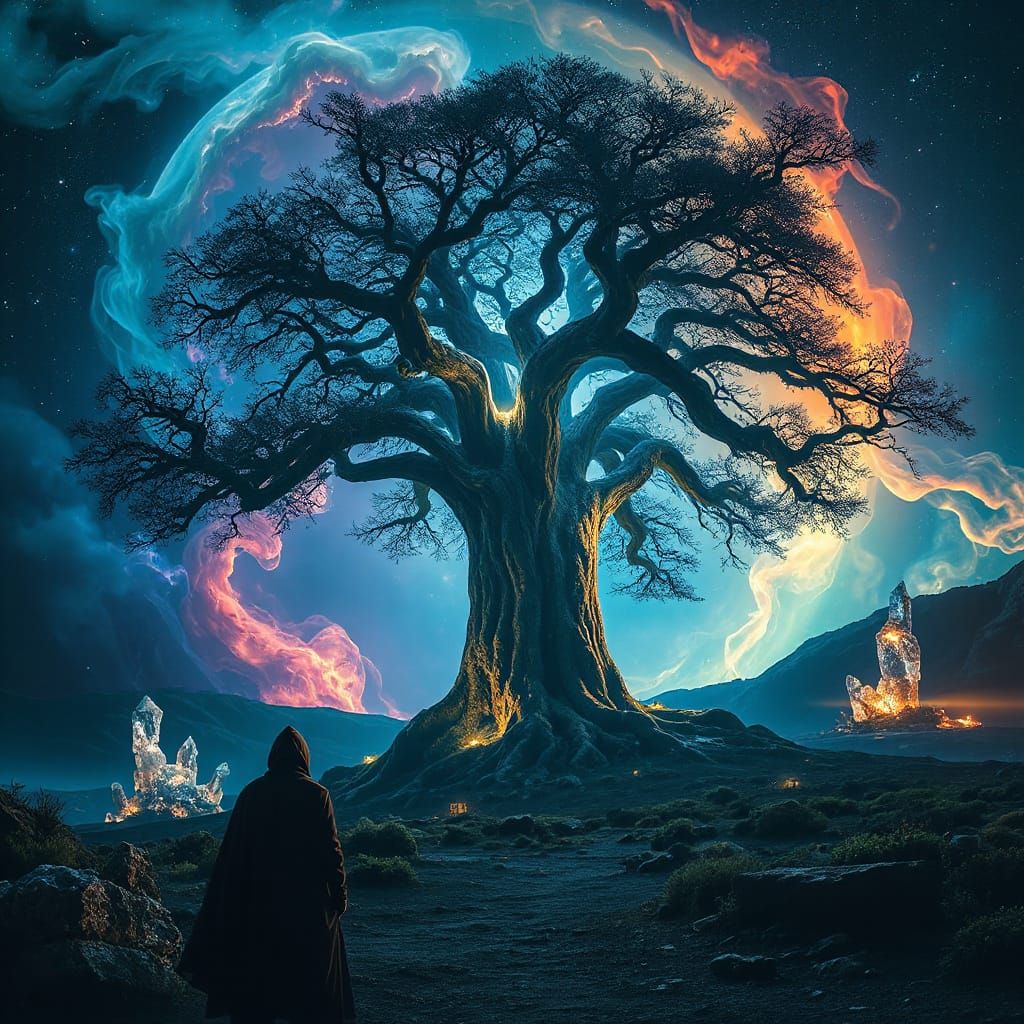 Bioluminescent Tree on Alien Planet in Blended Style