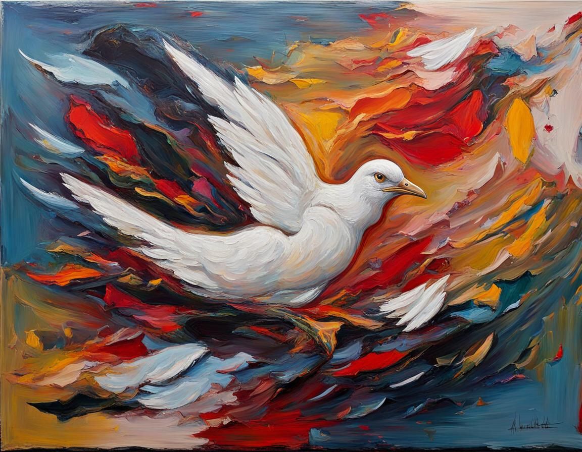 Abstract Dove Impasto Oil Painting on Canvas