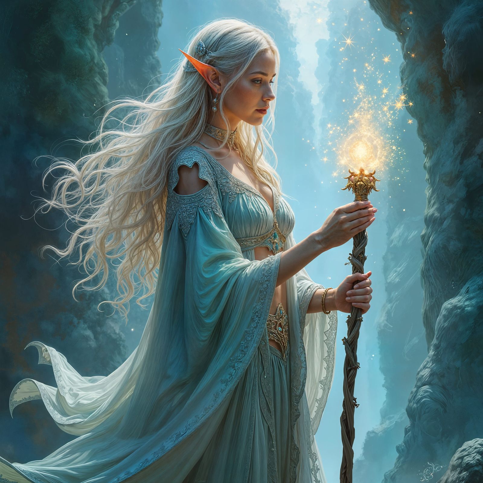 Enchanted Elf Wizard in Radiant Aura