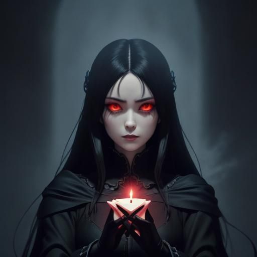 Vampire Lady on Gothic Throne in Anime Style