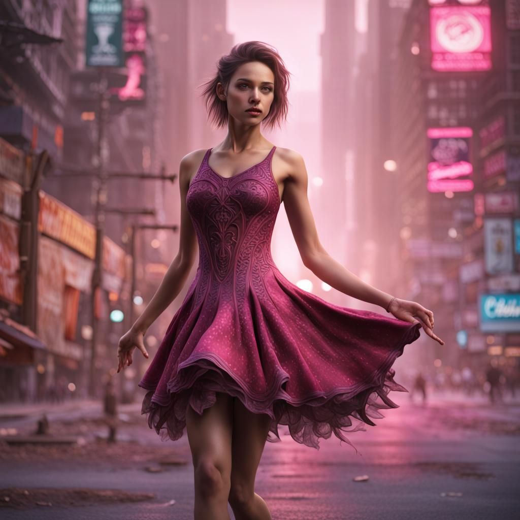 Pretty Woman in Pink Dress: Digital Art