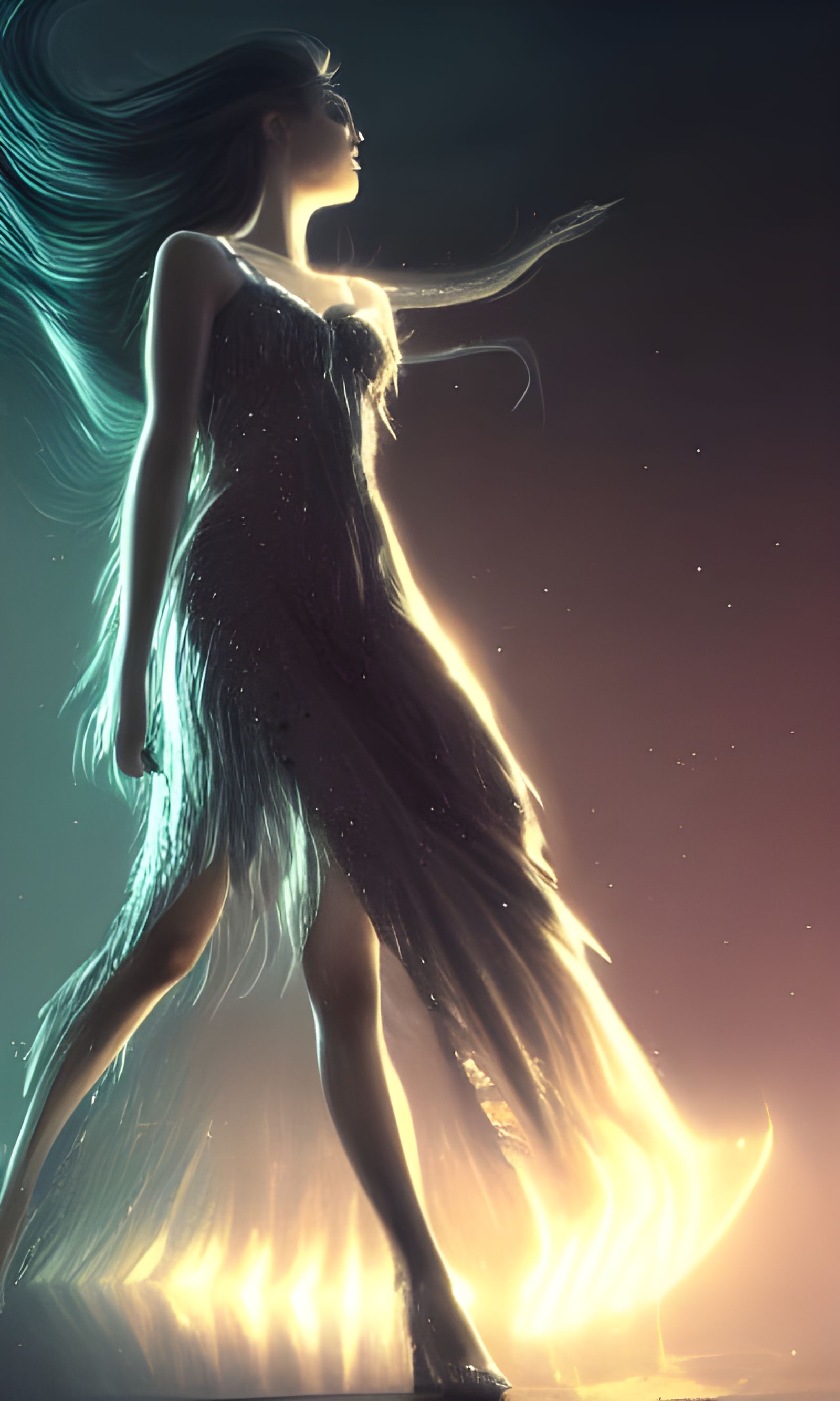 Female Demon in Sparkle Dress, Dark Fantasy Art