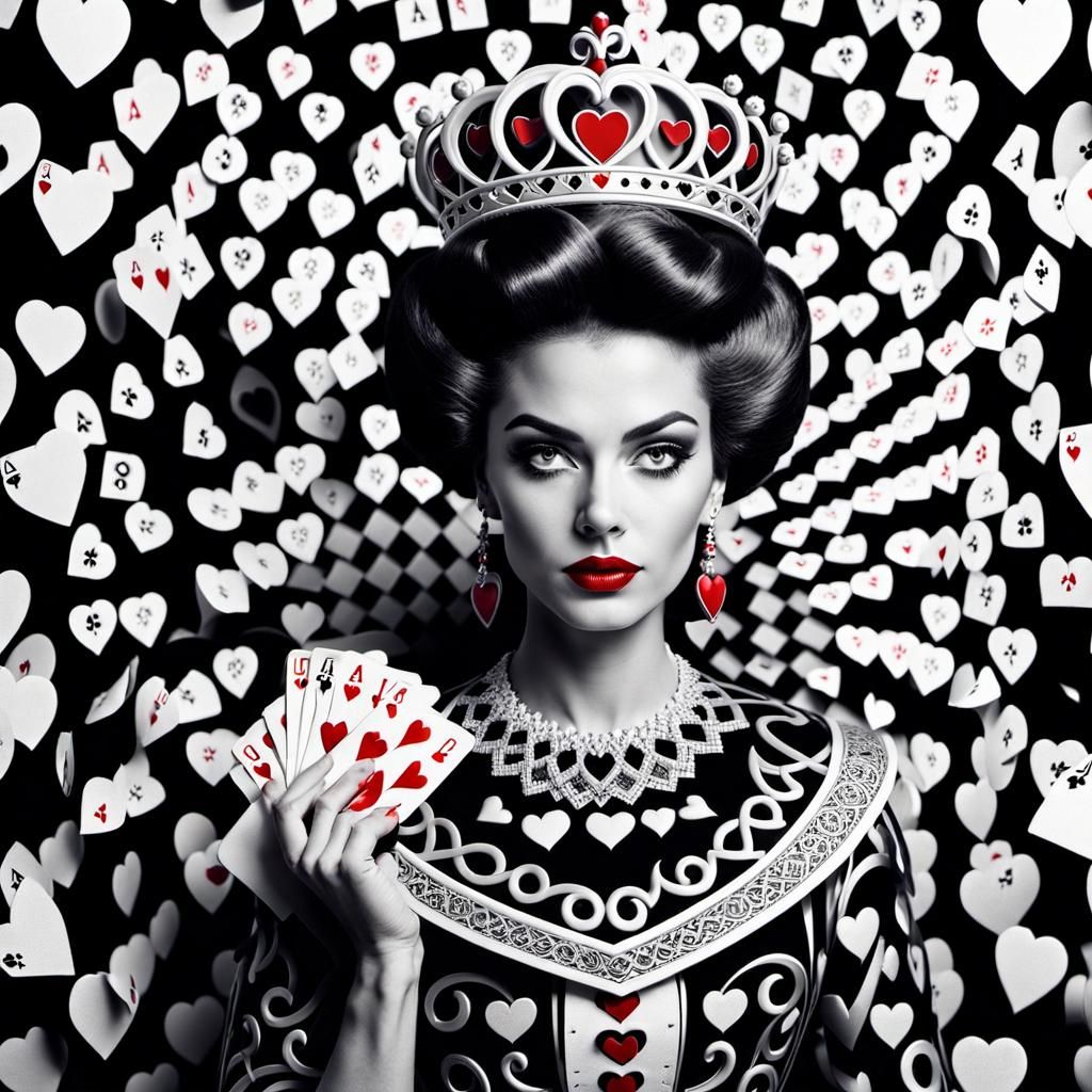 Photorealistic Queen of Hearts in Monochrome