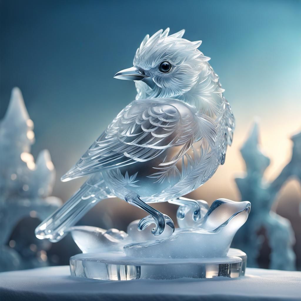 Detailed Ice Sculpture Bird in Crystal Ice