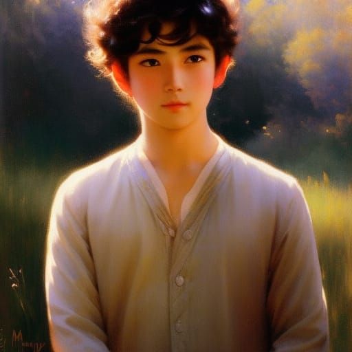 Shy Young Man Portrait in Artgerm Ghibli Style
