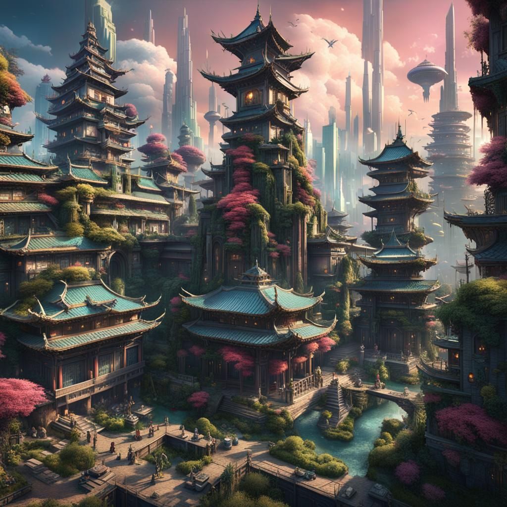 Futuristic Oriental City: A Solarpunk Fantasy