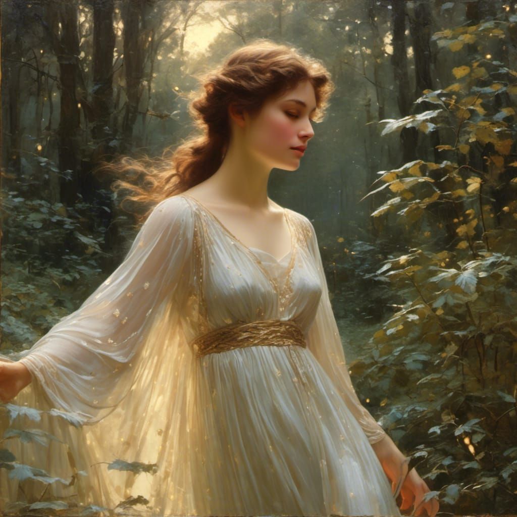 Romantic Forest Scene in Oil Painting Style