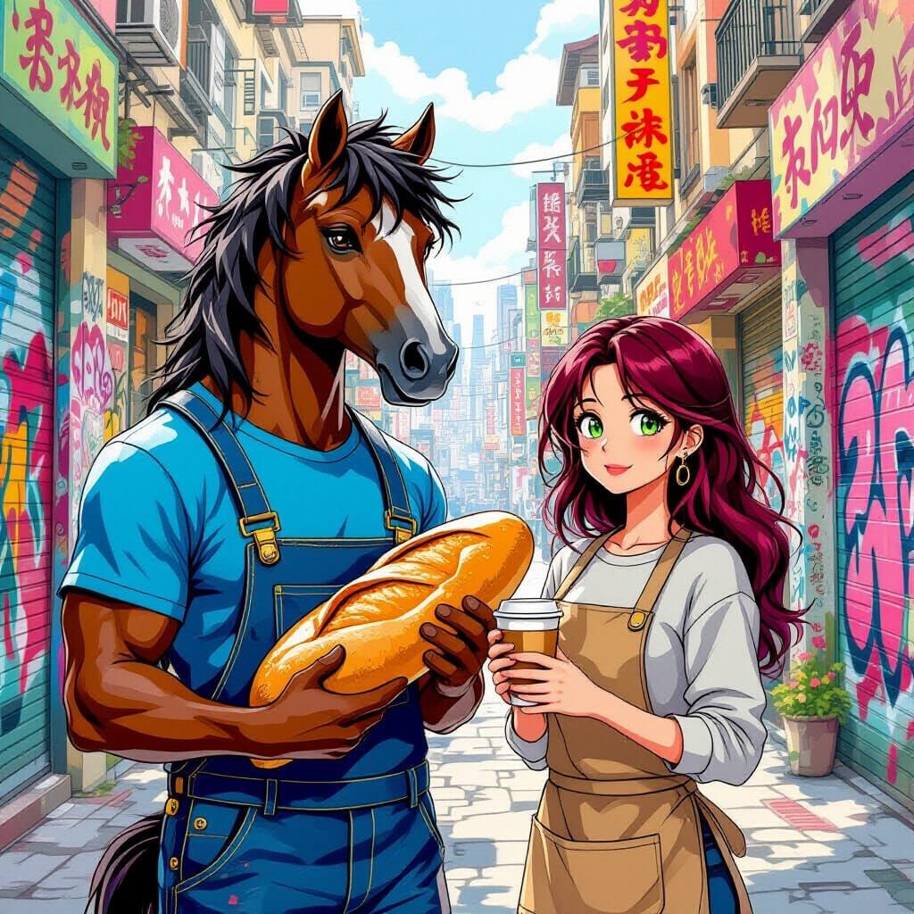 Mythical Centaur with Baguette in Graffiti City