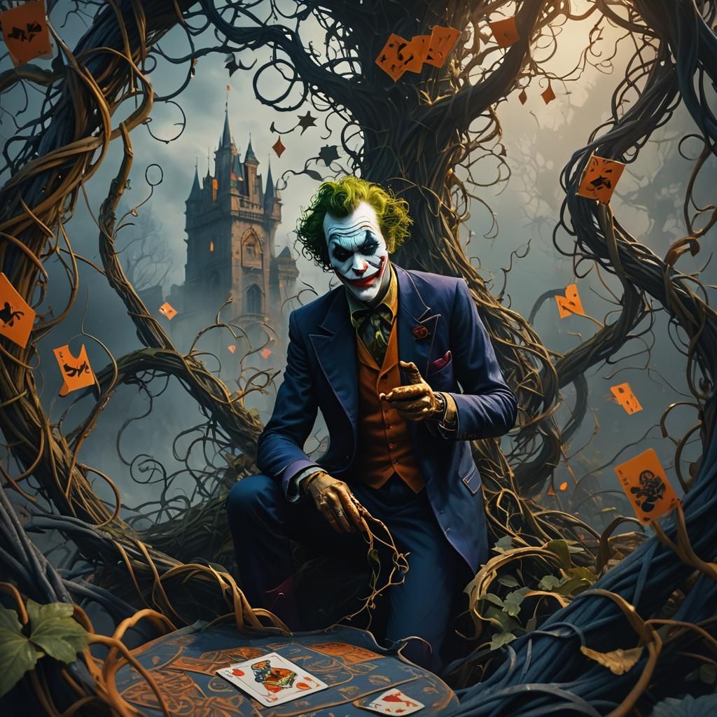 Eerie Joker Card in Twisted Vines: Matte Painting