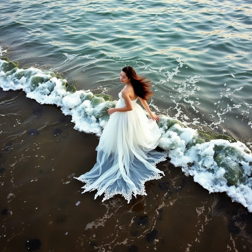 Water Woman at the Shoreline in Surreal Style