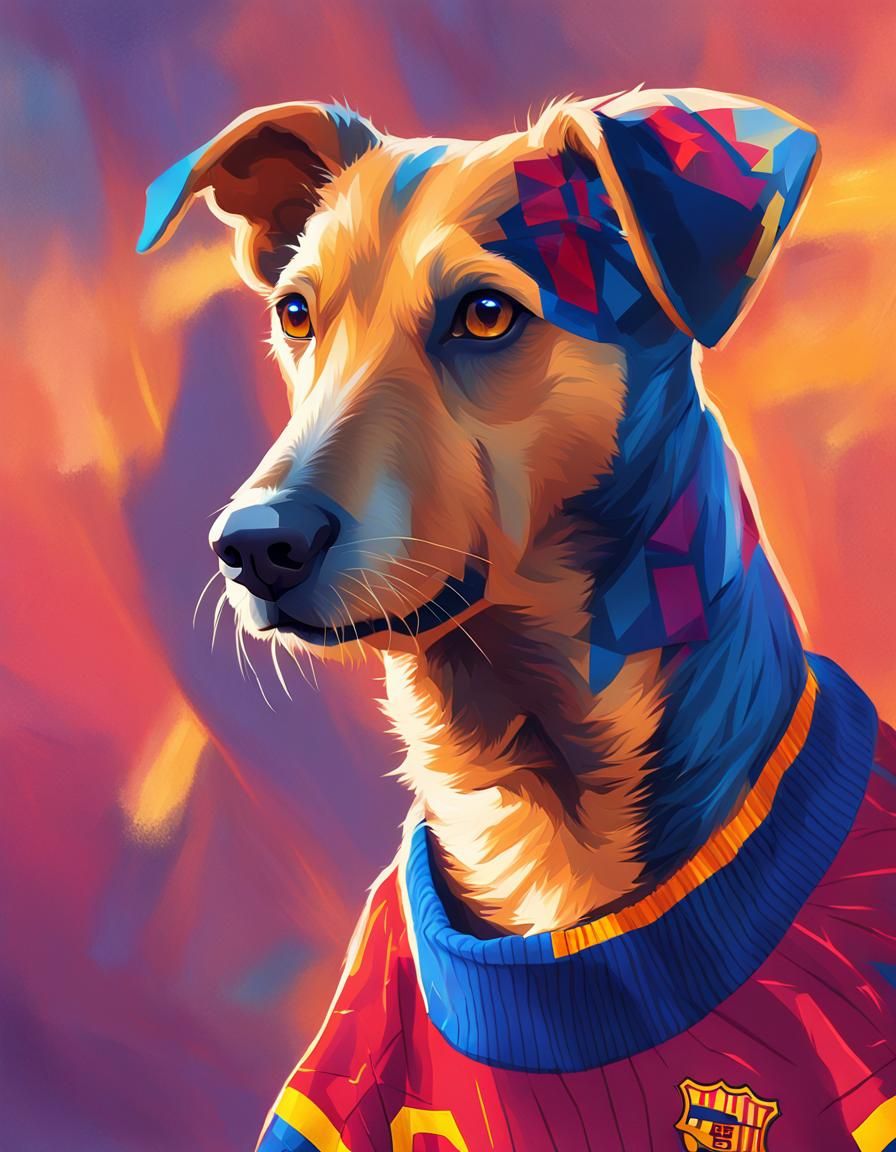 Dog in FC Barcelona Sweater: Digital Concept Art