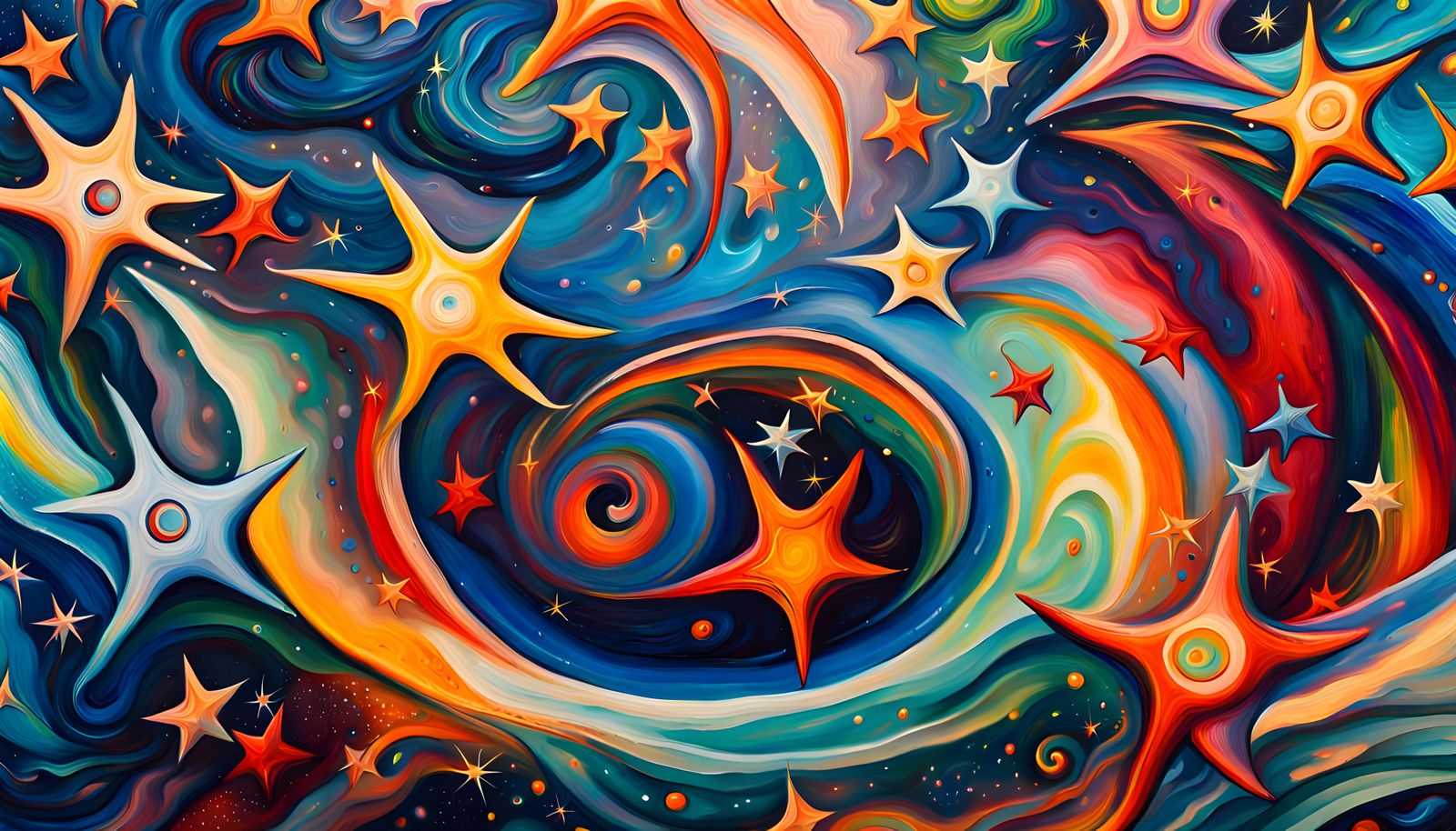 Iridescent Star Cluster Formation as Oil Painting