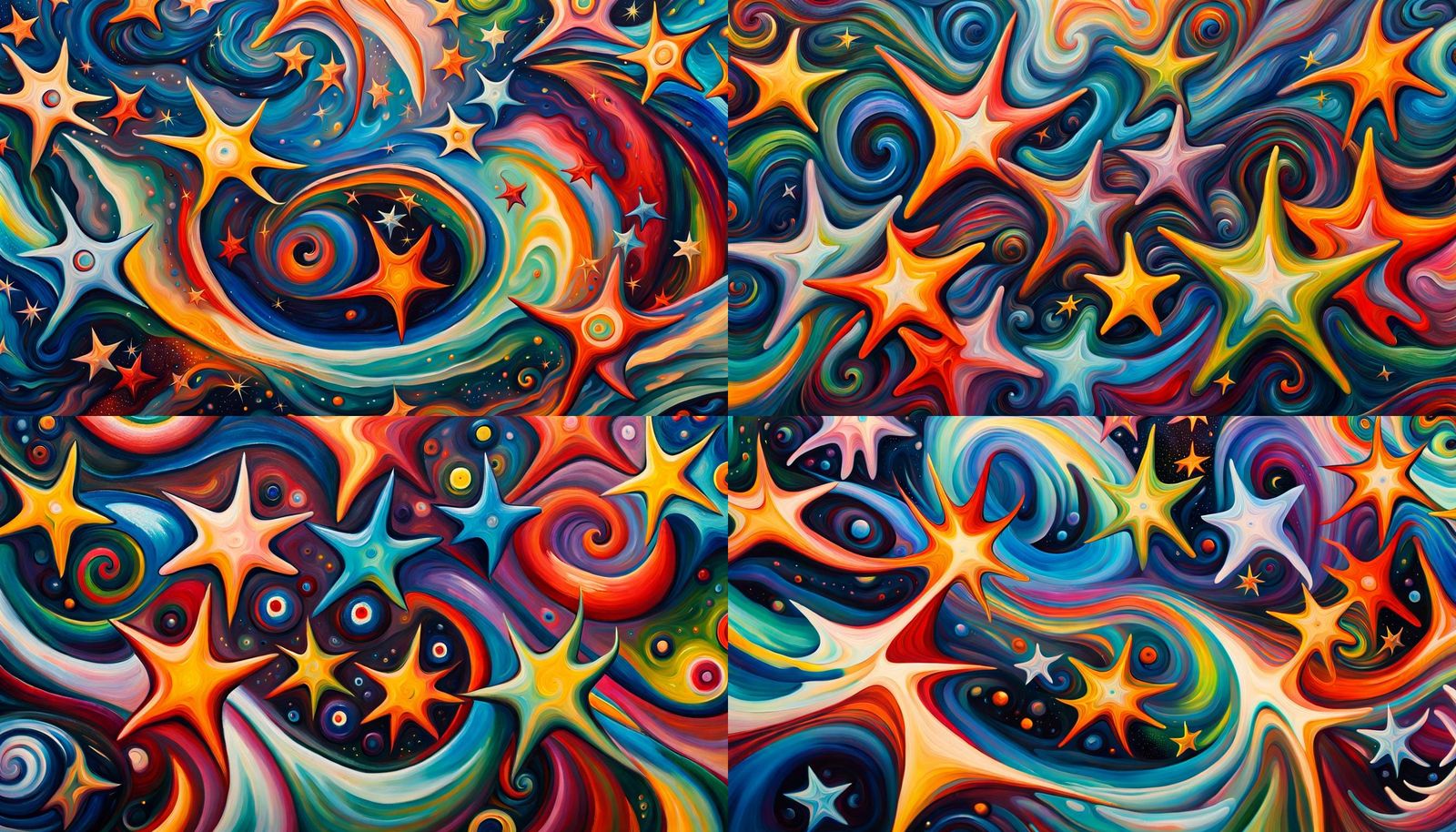 Iridescent Star Cluster in Abstract Expressionist Style