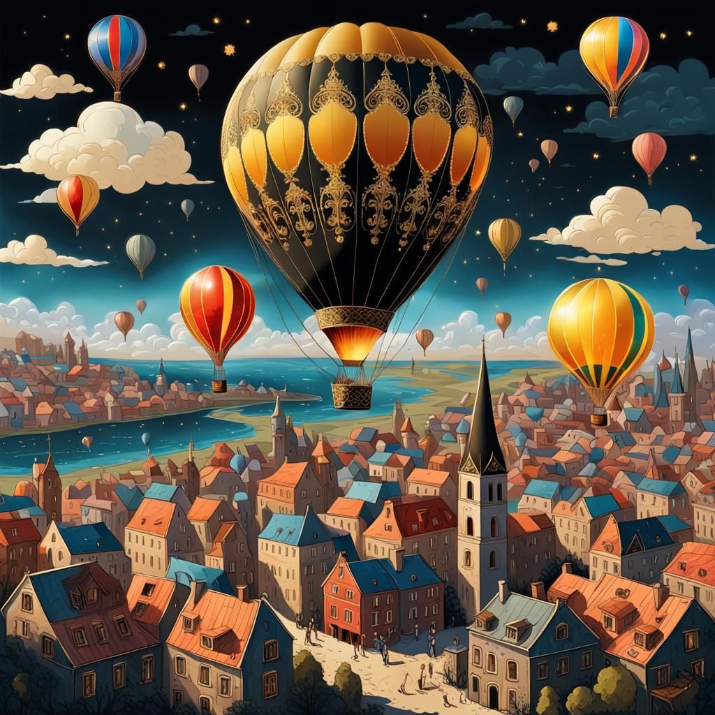 Colorful Hot Air Balloon in Palekh Style