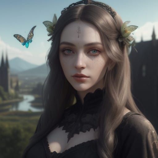 Gothic Woman in Medieval Attire, Captured in Stunning Hyper-...