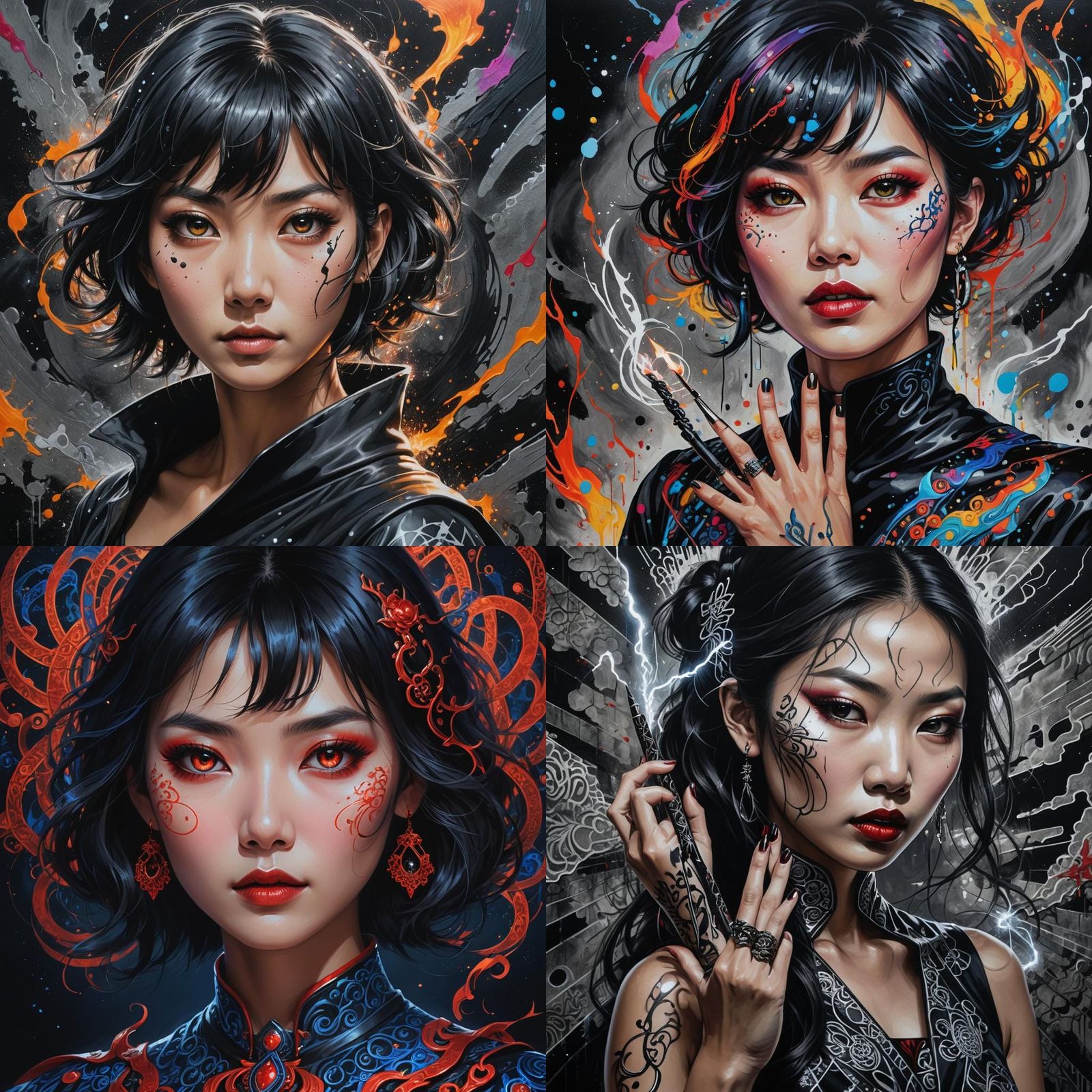 Modern Asian Witch with Enigmatic Aura as Graffiti Art