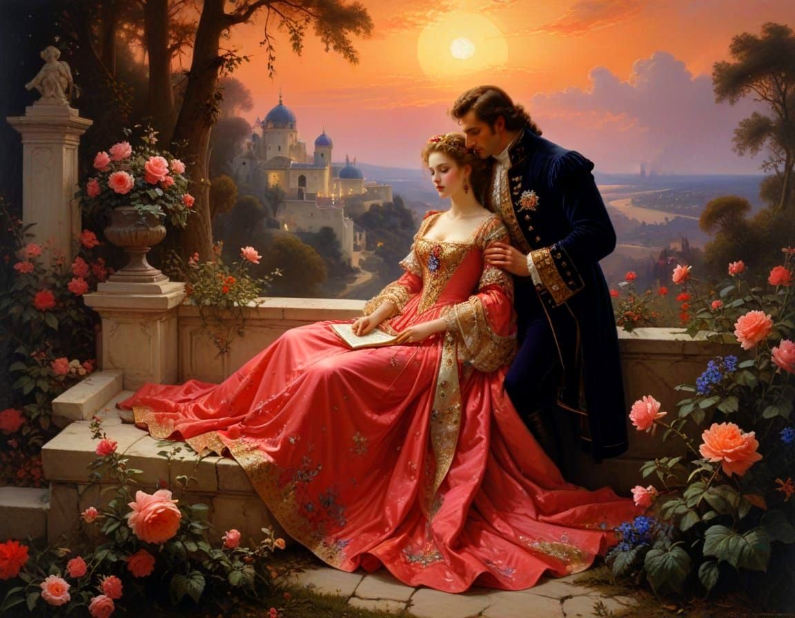 Romantic Royal Couple at Sunset in Fantasy Art