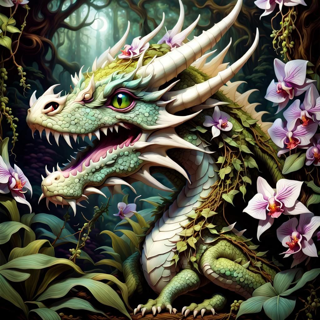 Majestic Orchid Dragon in Enchanted Forest