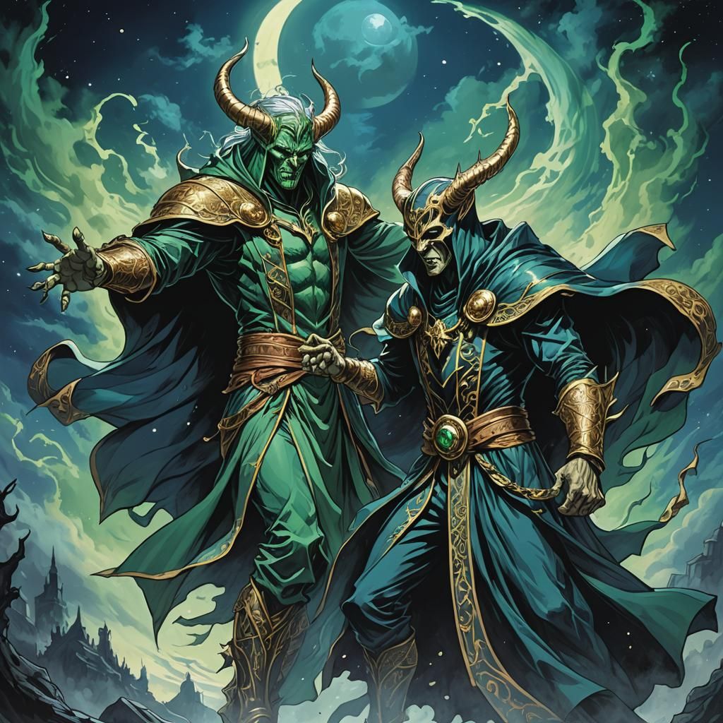 Warlock and Devil Dance in Moonlit Dark Fantasy