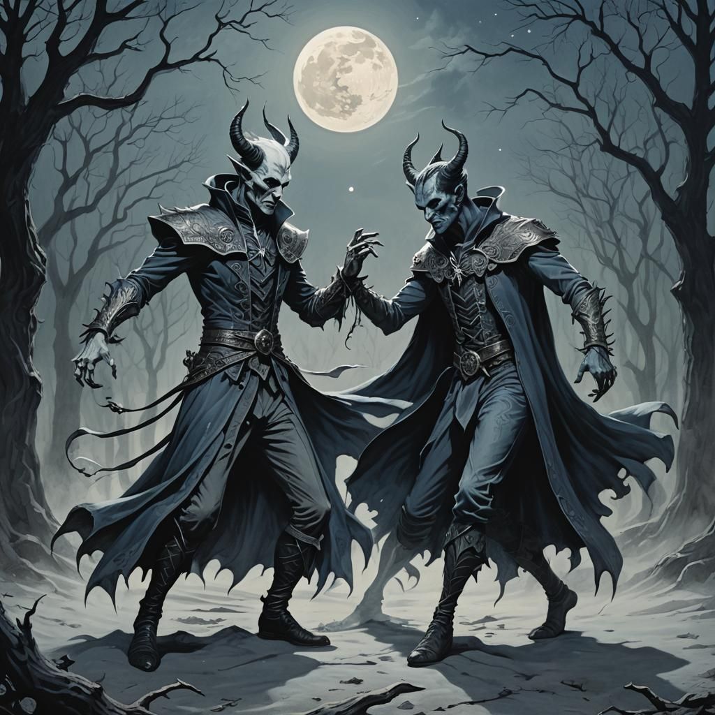 Warlock and Devil Dance in Dark Fantasy Illustration