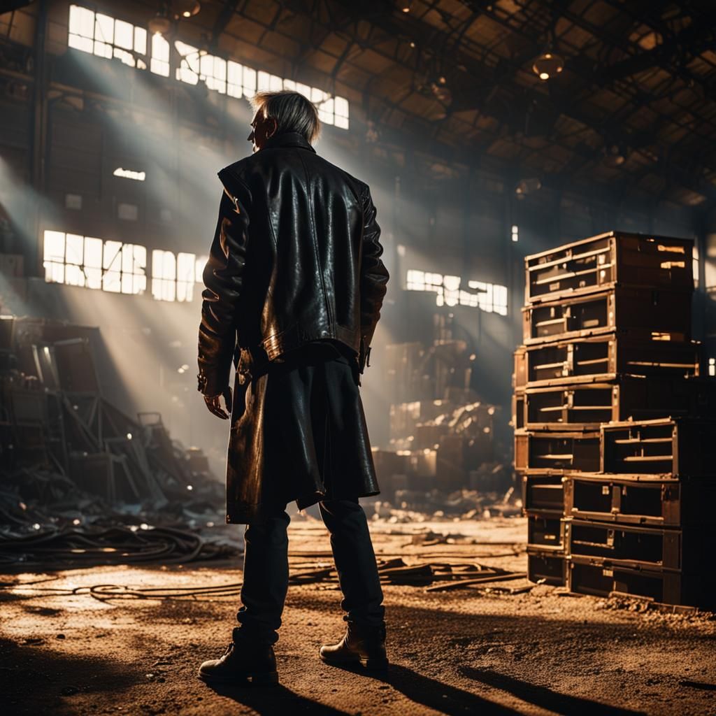 Dilapidated Hangar with Mysterious Figure in Photorealistic ...