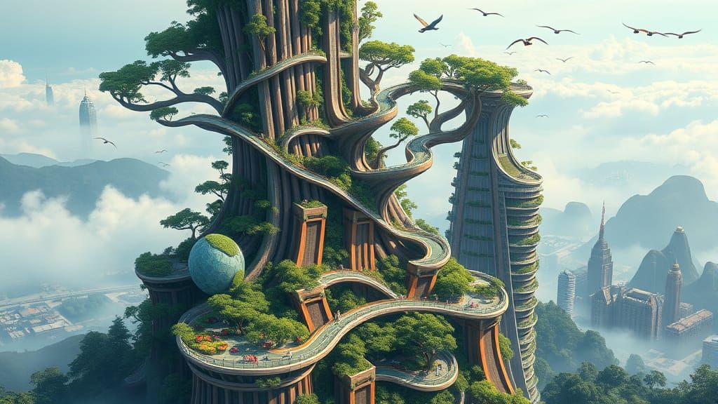 Eco-Futuristic Biomimetic Skyscraper with Cascading Gardens