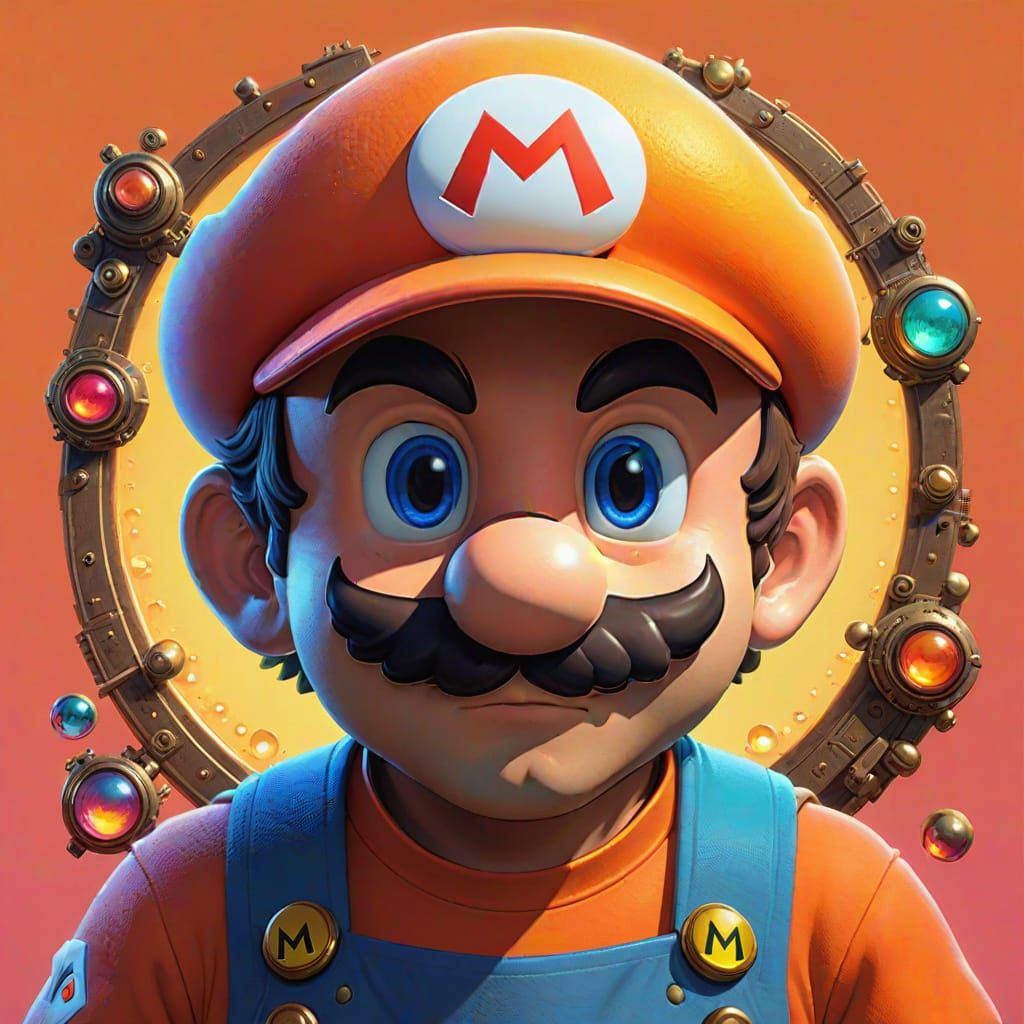 Surreal Portrait of Mario in Vibrant High Relief Trompe L'oe...