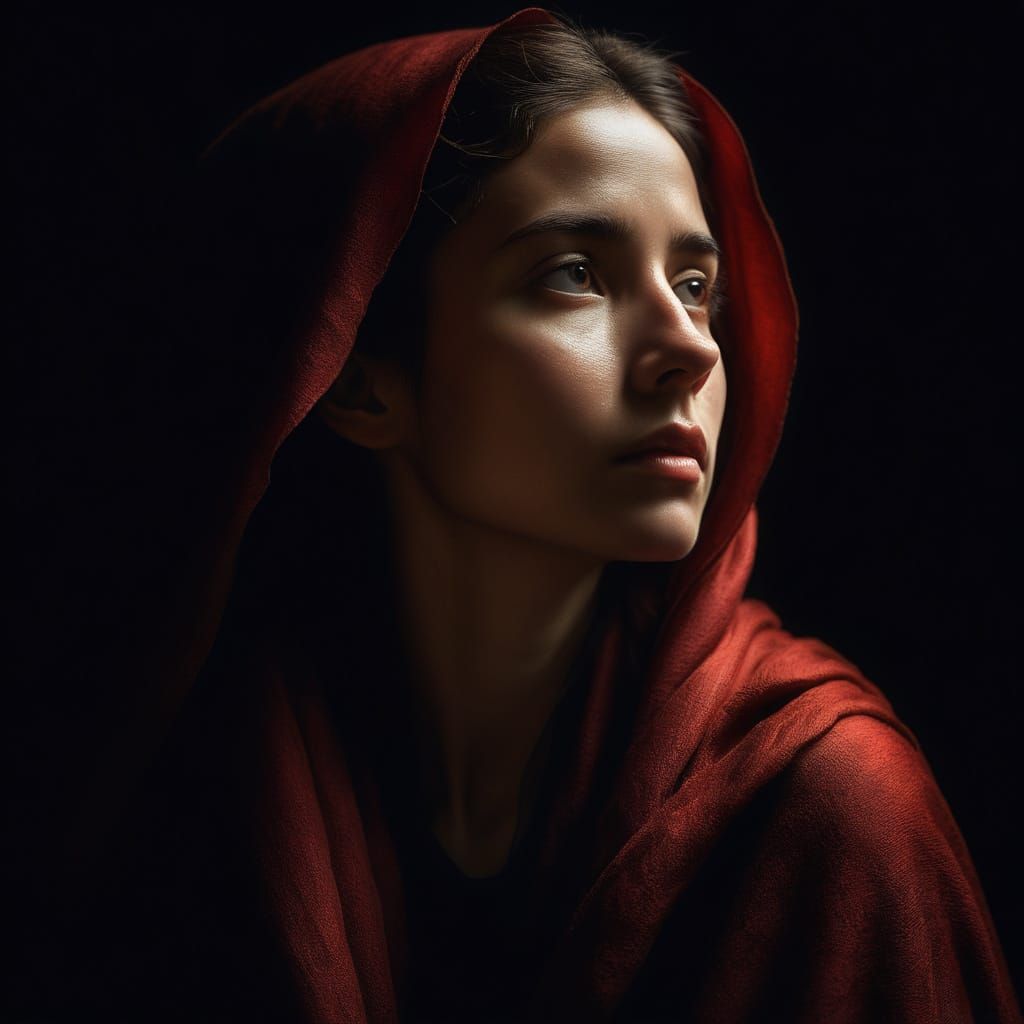 Woman in Contemplation: Chiaroscuro Oil Painting