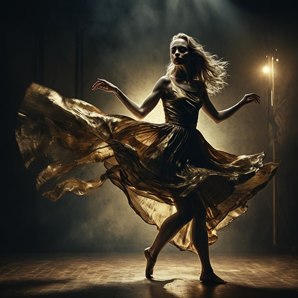 Sensual Woman Dancing in Golden Light