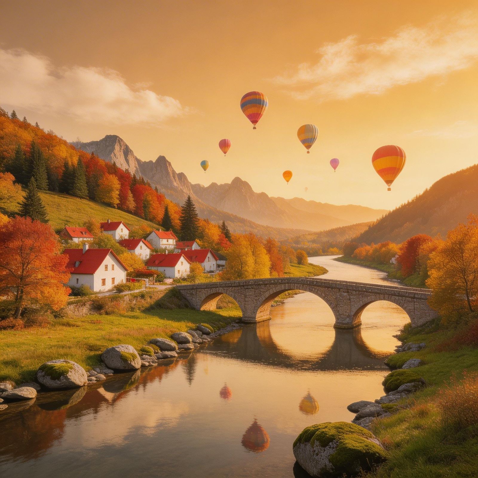 Autumn Valley Hot Air Balloon Flight at Golden Hour