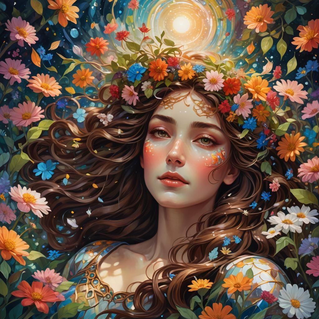 Goddess in Flower Garden Oil Painting