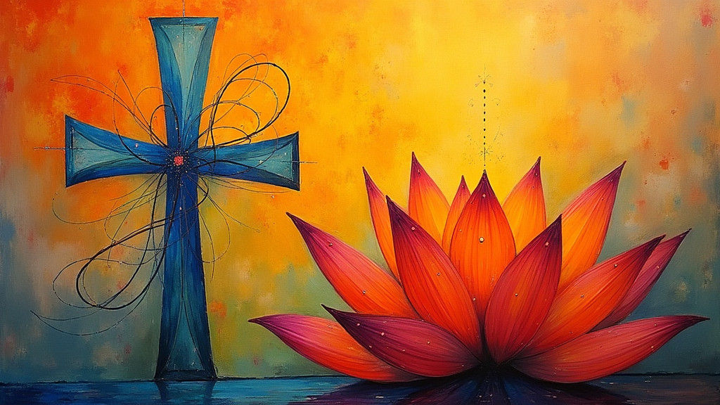 Surreal Cross of Lorraine in Vibrant Lotus Bloom
