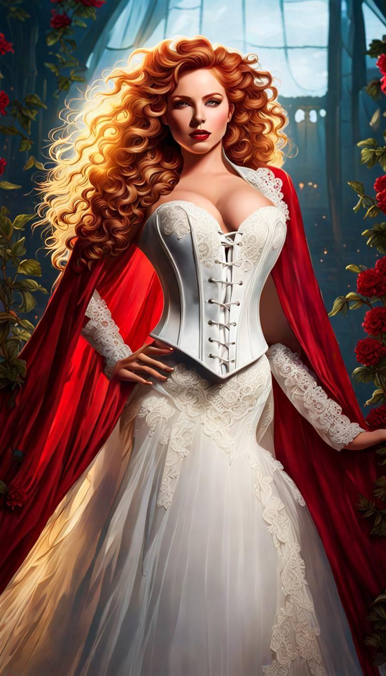 Blonde Woman in Lace Corset: Detailed Fantasy Portrait